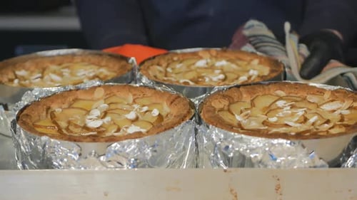 Freshly Baked Apple Tarts on Metal Tray