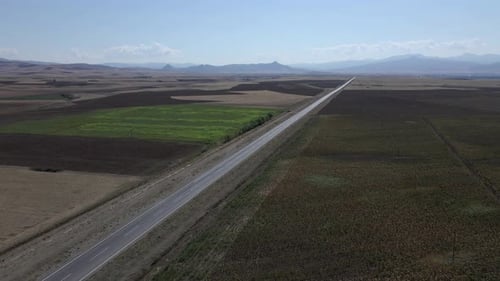 Aerial View Long Road on plain