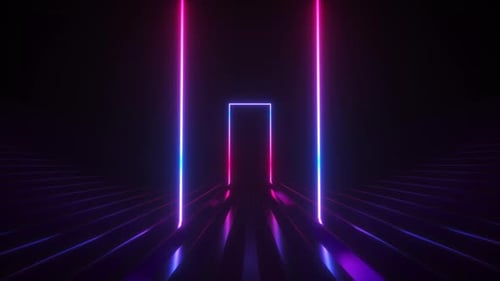 Bewegliche Neonbilder auf reflektierter Oberfläche