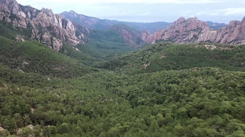 Aerial View of Rocky Mountain Valley and Summer Landscape of Nature