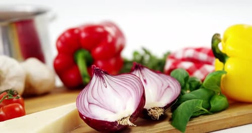 Raw spaghetti with ingredients