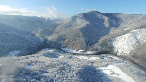 Beautiful Winter Mountains They are Partially Covered with Snow Blue Sky