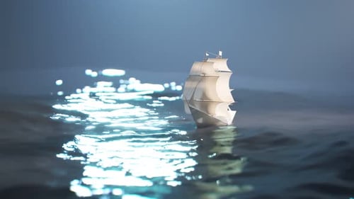 A tiny little paper ship sailing on big ocean waves and sinks underneath. 4KHD