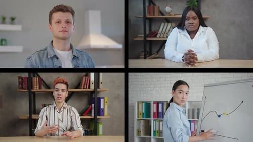 Four People in Online Virtual Meeting