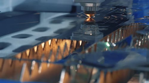 Modern Technological Cnc Cutting Power Metallic Ironwork Object Hot Gas Closeup
