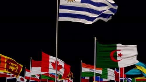 Waving Flags of the World with Uruguay Flag Focus