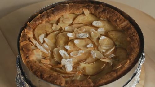 Delicious Apple Pie with Almonds Close Up