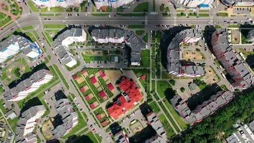 Cityscape from above. Modern downtown. Rooftops of architectural buildings in urban district.