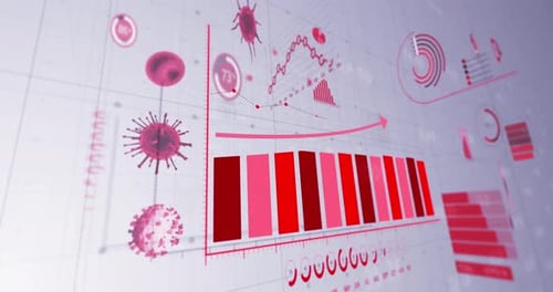 Futuristic Medical Data Display with Animated Virus and Blood Cells