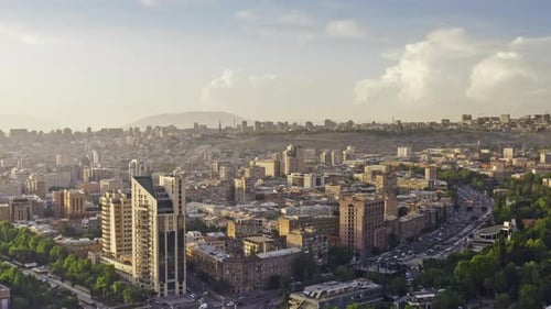 Aerial View Cityscape at Sunset Yerevan