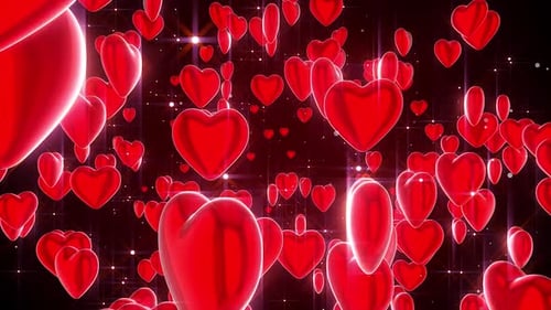 Shiny Red Hearts Falling Romantic Loop Background