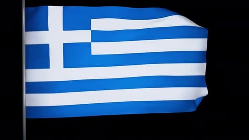 Animated Greek Flag Waving Loop with Realistic Fabric Texture