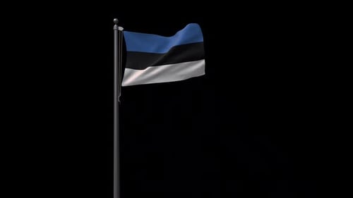 Realistic Estonia Flag Waving on Flagpole