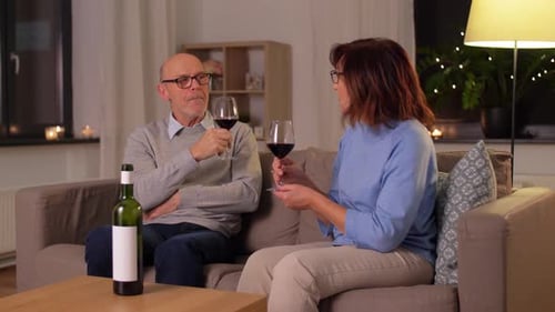 Mature Couple Relaxing at Home Drinking Red Wine