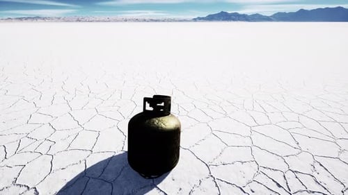 Old Rusted Danger Gas Container on Salt Lake