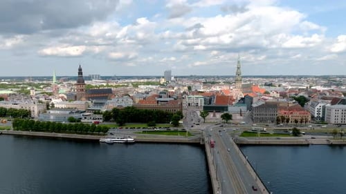 A Bridge Over River Daugava Right in the Center of the City Leading to the National Library