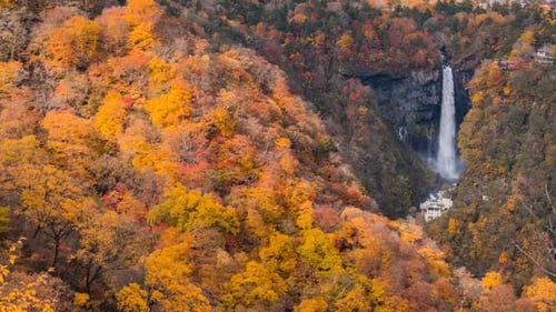 Autumn Waterfall Surrounded by Colorful Fall Foliage