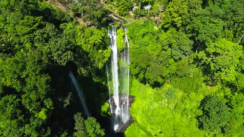 Aerial View of Magnificent Tropical Waterfall and Forest