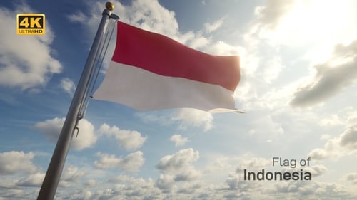 Realistic Indonesia Flag Waving on a Clear Sky