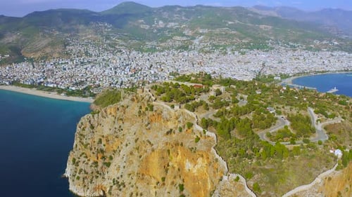 Alanya Castle Alanya Kalesi Aerial View of Mountain and City Turkey
