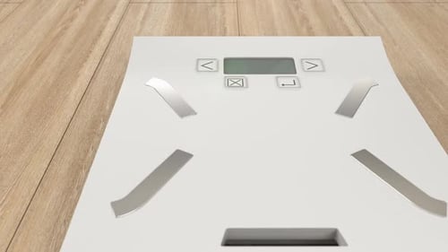 Weighing on the White Weight Scales and Checking Overweight, Loss Weight Concept