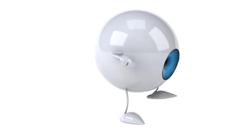 3D Animated Eyeball Character Walking on White Background