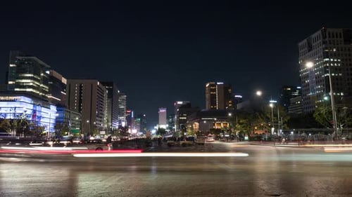 Timelapse of traffic in night Seoul, South Korea