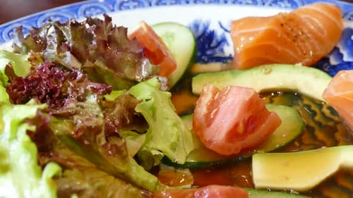 Close-up of Fresh Salad with Salmon