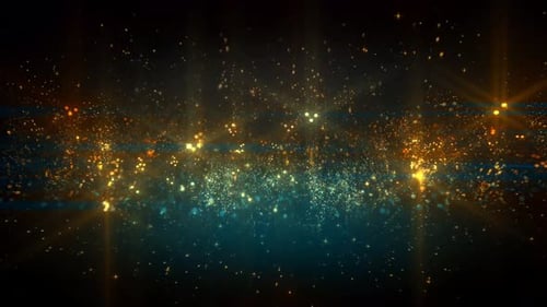 Golden Blue Glitter Particles Light Rays Background