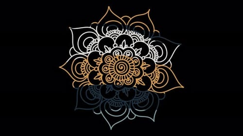Mandala Abstract Ornament Multicolored Neon Line Motion. 4K Video Pattern