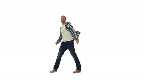 Happy Guy Dancing on White