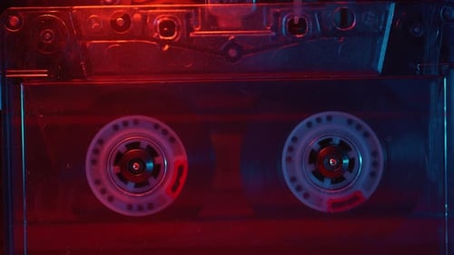 Vintage Cassette Tape Reels Moving Close Up