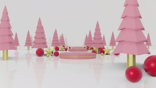 Pink Christmas Trees and Ornaments with Product Display Platforms