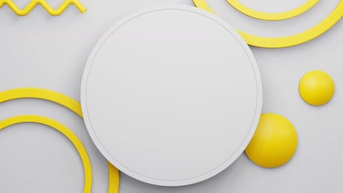 The Memphis style animation has a white circle in the middle to insert characters.