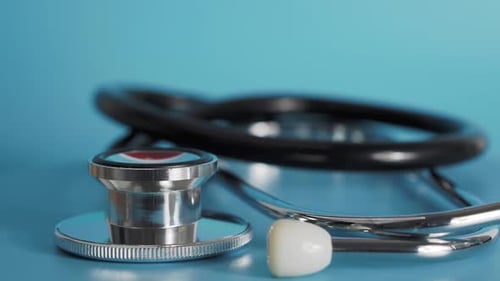 Stethoscope Close Up on Blue Background