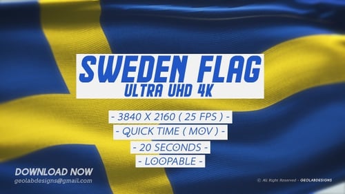 Realistic Waving Flag of Sweden Seamless Loop
