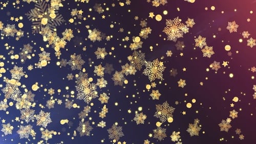 Golden Christmas Snowflakes and Stars Winter Holiday Background Loop