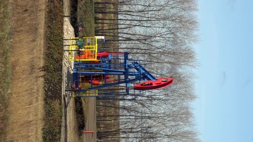 An Oil Rig Extracts Raw Materials From Underground in the Steppe.