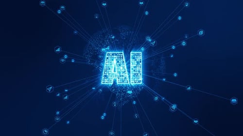 Futuristic AI Text with Digital Global Network Connections Animation