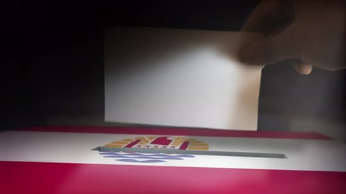 Casting a Vote into Ballot Box with National Flag