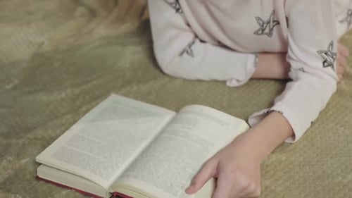 Little Girl Reading Interesting Book About Adventures, Happy Childhood, Dreams