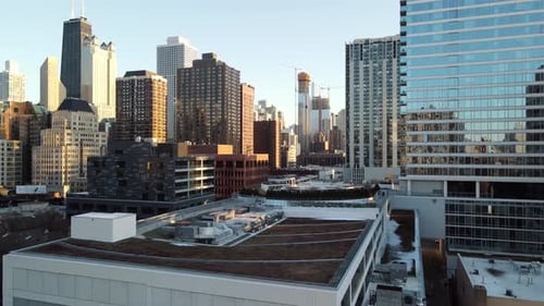 Chicago Cityscape at Sunset Aerial View