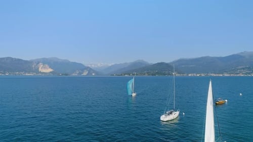 Sailboats and Yachts on Mountain Lake or Sea