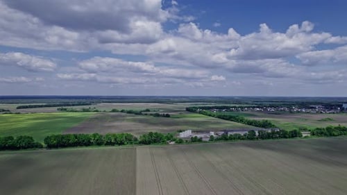 Agricultural Fields and Rural Landscape Aerial View
