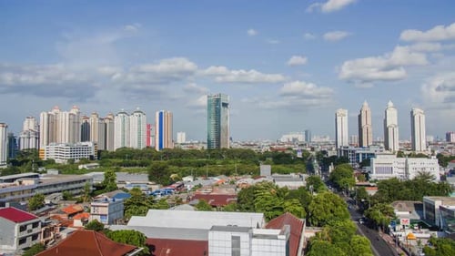 Timelapse of Jakarta City Panorama at Sunset. Indonesia.
