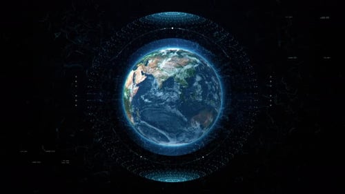 Earth in space with HUD interface elements. Planet Earth with hologram design parts in cosmos