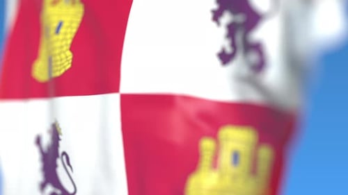 Realistic Waving Flag Animation with Castle and Lion Symbols