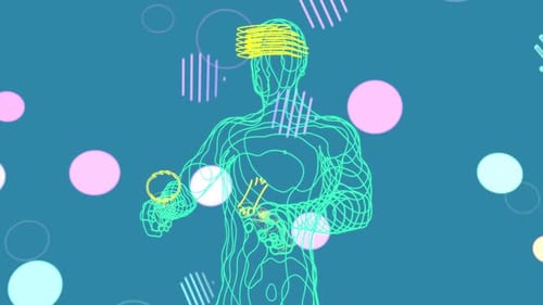 Animated Neon Wireframe Human with Virtual Reality Headset