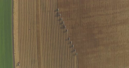 Combines harvesting seen from above