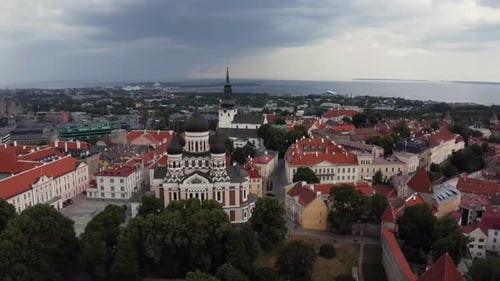 Aerial View of Medieval Tallinn City in Estonia Baltics